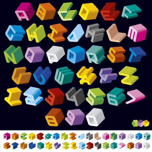 3D shiny alphabet and numbers vector design 05