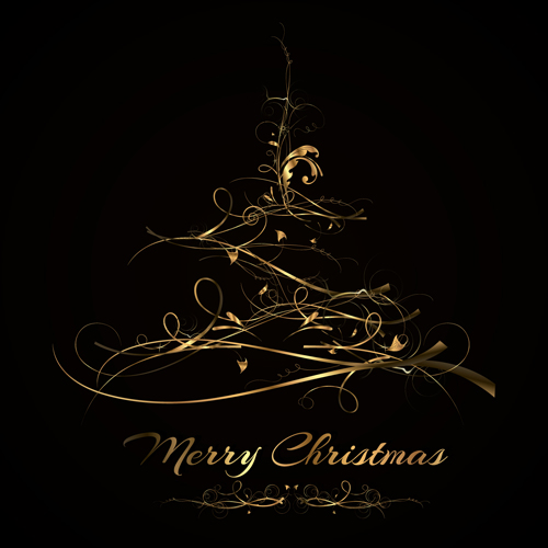 Abstract golden christmas tree background vector