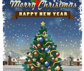 Beautiful christmas tree with new year poster vector