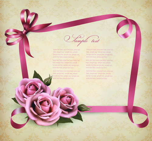 Beautiful flower with ribbon frames card vector 01