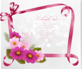 Beautiful flower with ribbon frames card vector 02