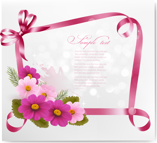 Beautiful flower with ribbon frames card vector 02