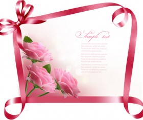 Beautiful flower with ribbon frames card vector 03