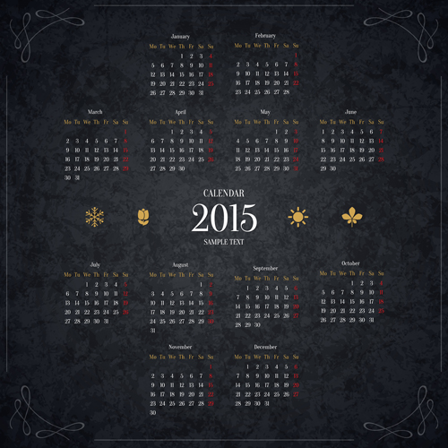 Black 2015 new year calendar vector