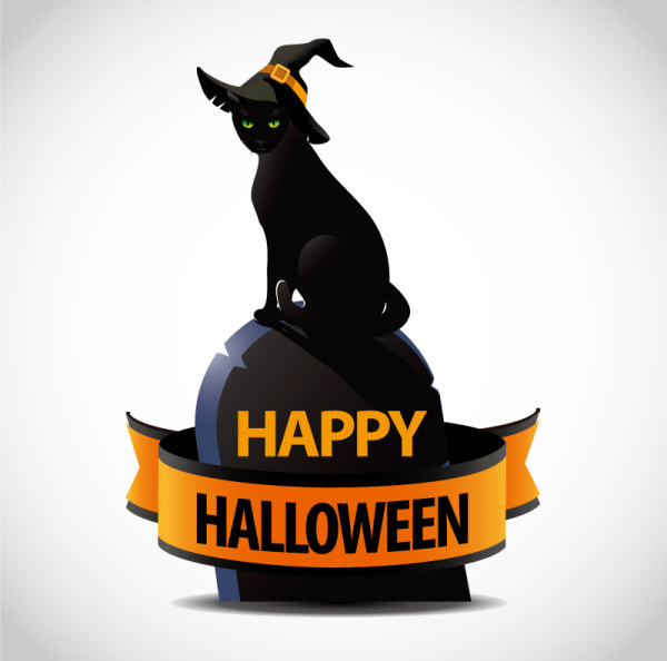 Black cat halloween vector background