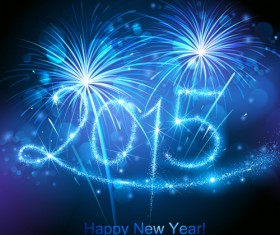 Blue fireworks with 2015 new year background 01