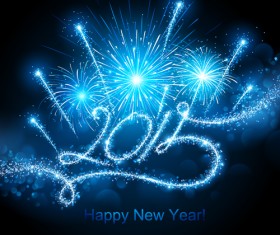 Blue fireworks with 2015 new year background 02