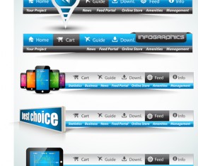 Blue with black website navigation design vector 01