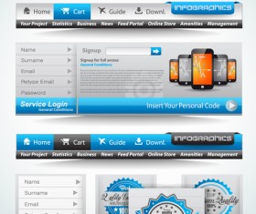 Blue with black website navigation design vector 02