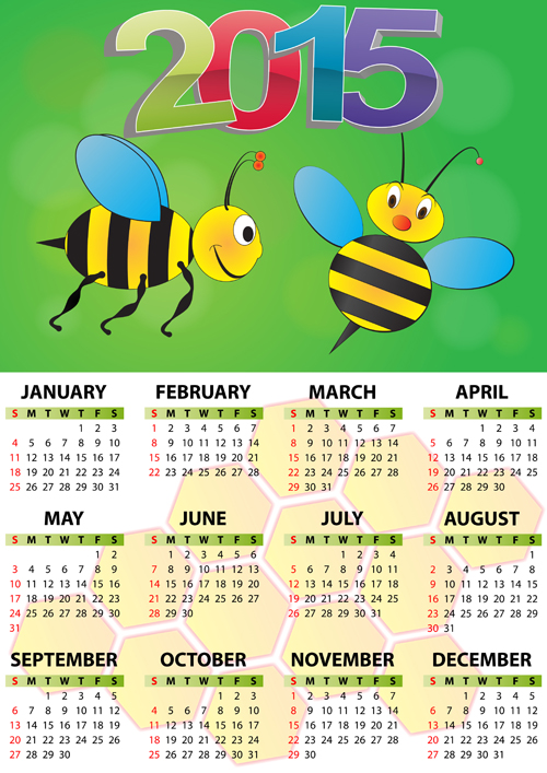 Calendar 2015 with bee vector