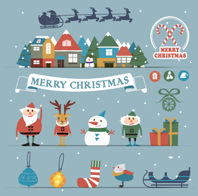 Cartoon style christmas with new year background 02