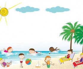 Children and beach summer background vector 01