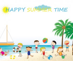 Children and beach summer background vector 02