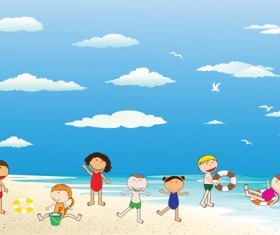 Children and beach summer background vector 04