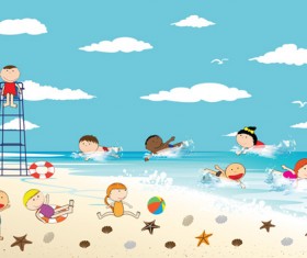 Children and beach summer background vector 06