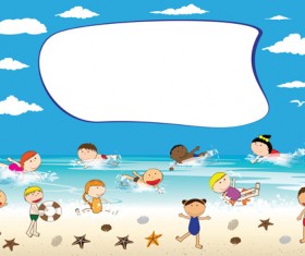 Children and beach summer background vector 07