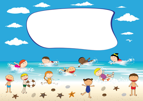 Children and beach summer background vector 07