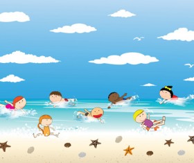 Children and beach summer background vector 08