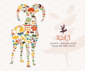 Chinese new year elements and goat background vector