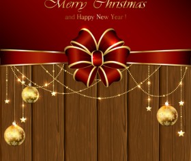 Christmas and new year decorations with wooden background vector 01