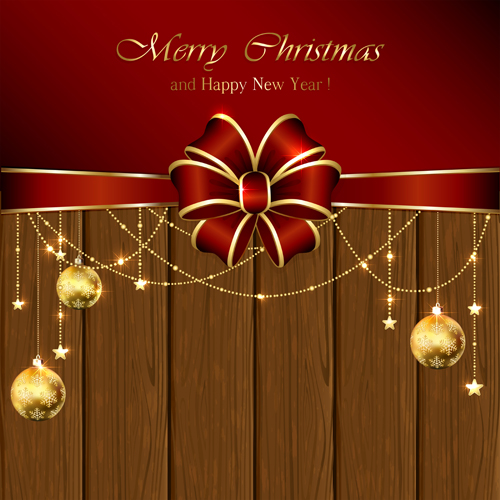 Christmas and new year decorations with wooden background vector 01