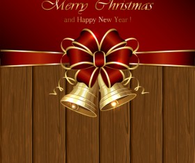Christmas and new year decorations with wooden background vector 02