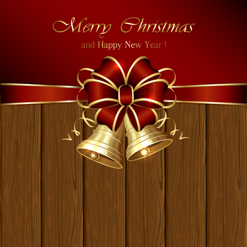 Christmas and new year decorations with wooden background vector 02