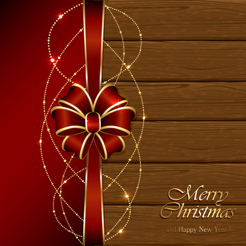 Christmas and new year decorations with wooden background vector 03