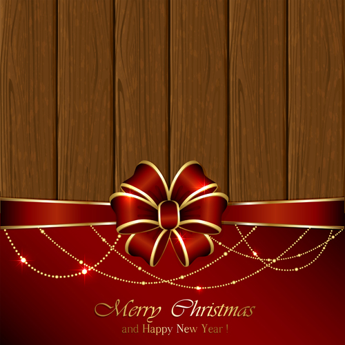 Christmas and new year decorations with wooden background vector 04
