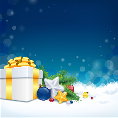 Christmas gift and baubles vector background