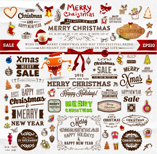 Christmas ornament elements and labels vector material 01