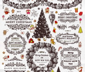 Christmas ornament elements and labels vector material 02