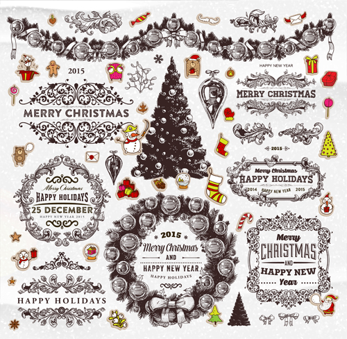 Christmas ornament elements and labels vector material 02
