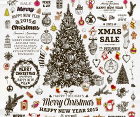 Christmas ornament elements and labels vector material 04