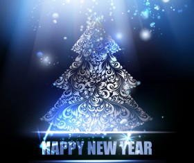 Christmas tree with new year blue background