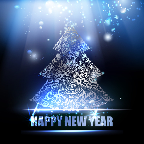 Christmas tree with new year blue background
