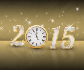 Clock and 2015 new year shiny background