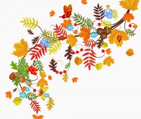 Colored autumn leaves with fructification backgrounds vector 01
