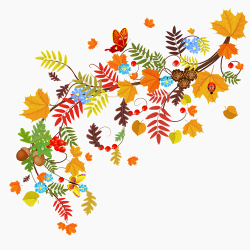 Colored autumn leaves with fructification backgrounds vector 01