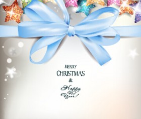 Colored stars with blue bow xmas background