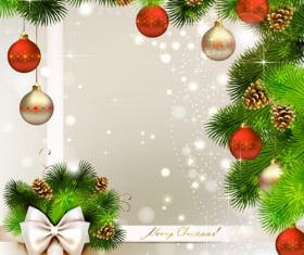 Colored xmas baubles with needles vector card 01