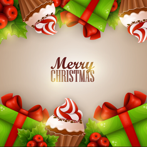 Creative christmas sweet with gift cards vector 01
