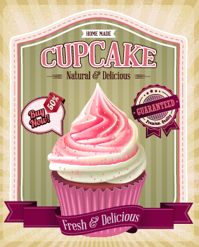 Cupcake retro poster vector 01