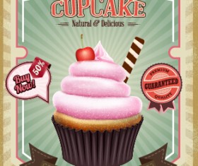 Cupcake retro poster vector 02