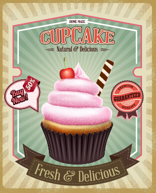 Cupcake retro poster vector 02