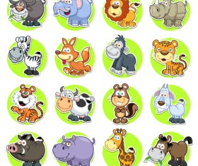 Cute animal round icons set vector 01