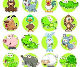 Cute animal round icons set vector 02