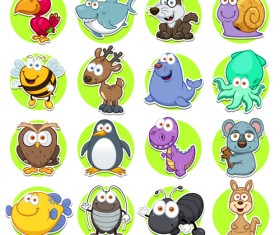 Cute animal round icons set vector 03