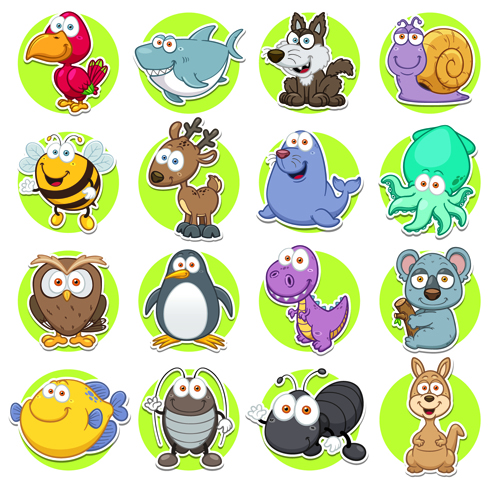 Cute animal round icons set vector 03