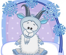Cute goat with snow christmas vector